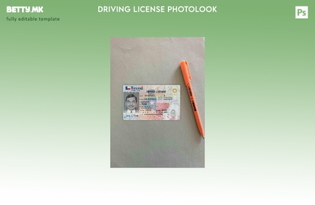 Модерен стил шаблон за возачка дозвола САД Тексас во формат PSD, целосно уредлив